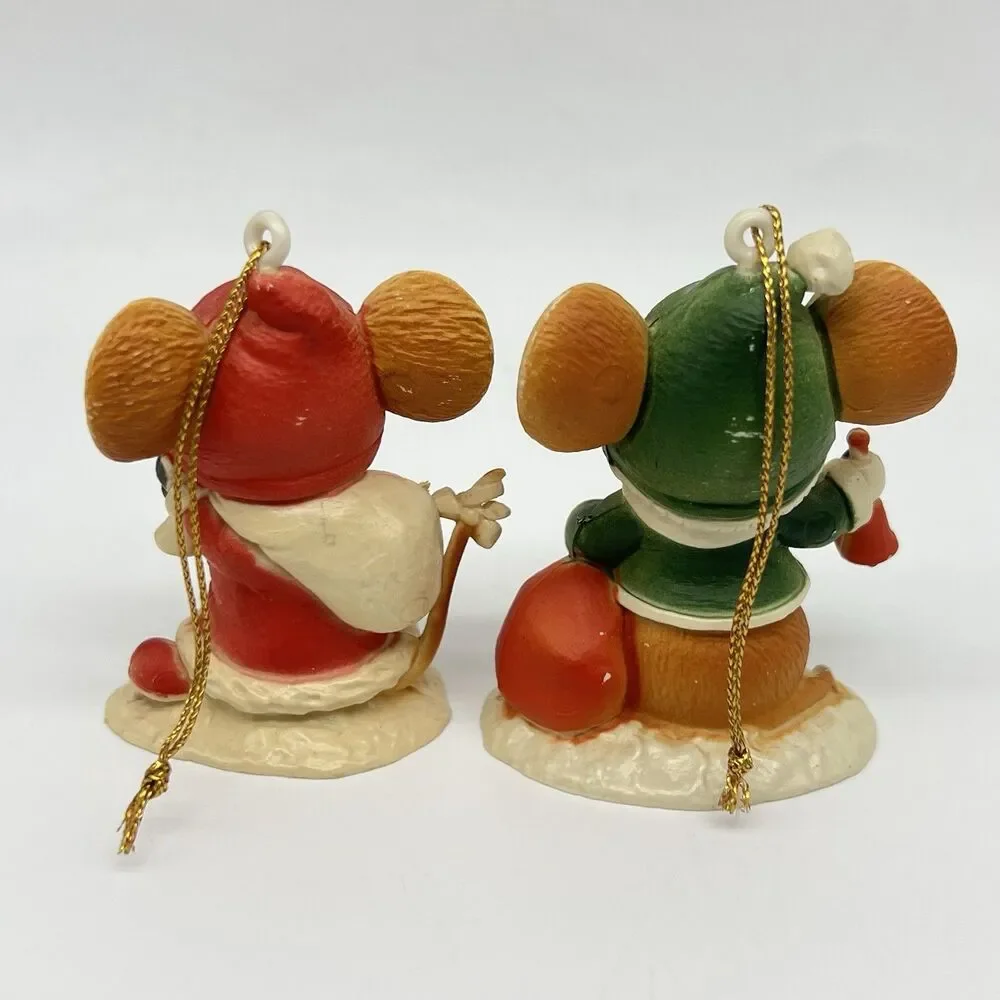 VTG 70s Hong Kong Plastic Christmas Ornament Children Mice Hummel Style Lot of 7